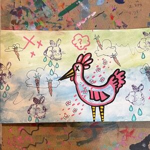 Colorful Chicken watercolor and mixed media Art